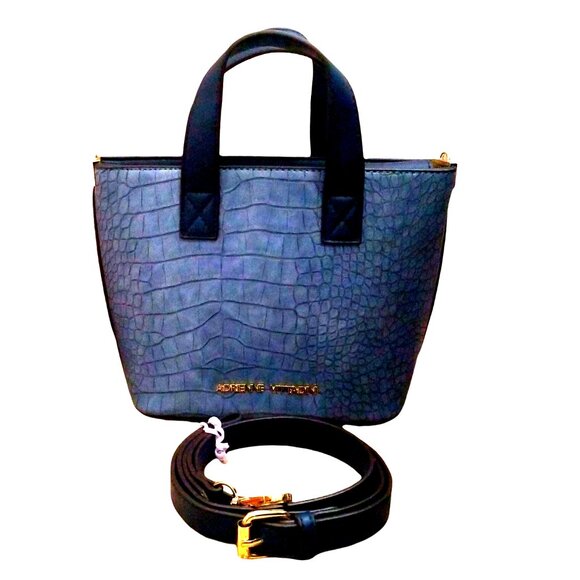 Adrienne Vittadini Blue Croc-Pattern Satchel - Picture 5 of 6